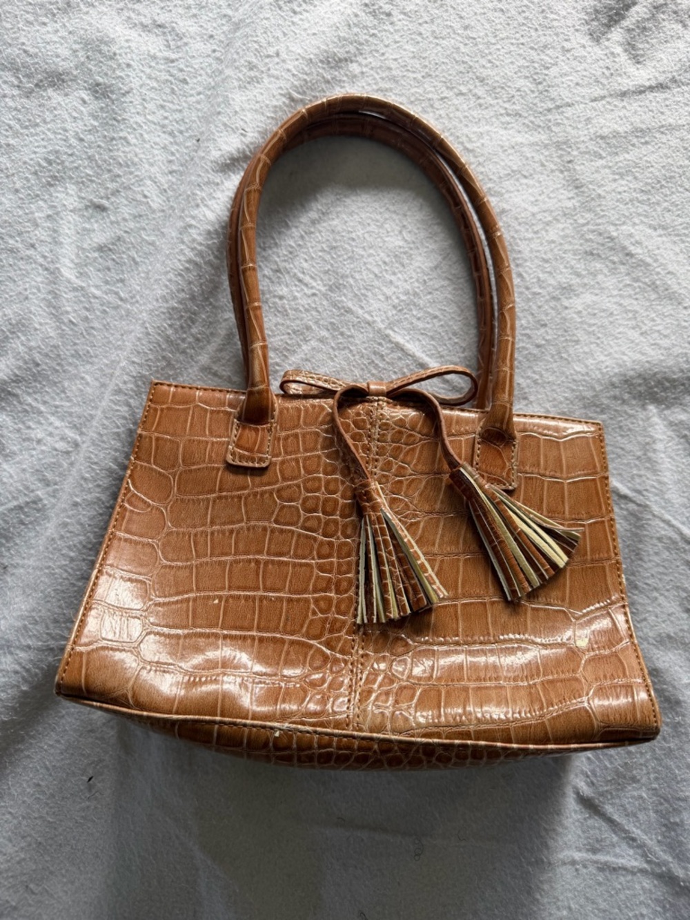 Liz Claiborne Tan Croc-Embossed Shoulder Bag with Tassels